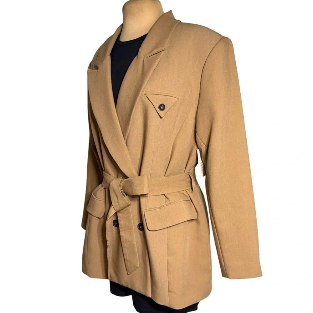 ELOQUII Women’s Size 18 Camel Tan Tie Front Minimalist Style Blazer